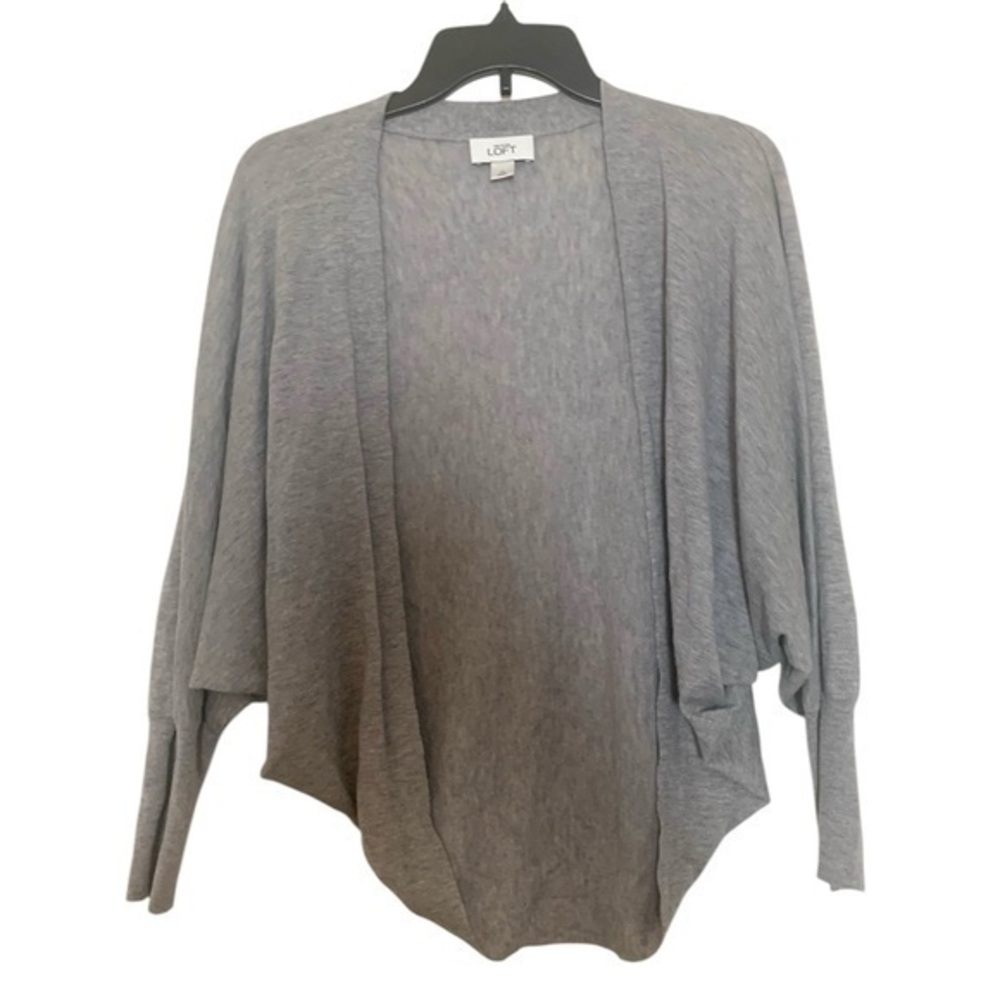 Loft Merino Wool Cardigan Dolman Sleeve Classic Casual Basic Grey Medium